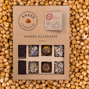 Ankers Klassiske, æske m. 16. stk. fyldte chokolader