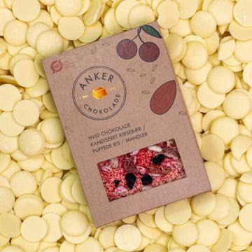 Anker Chokoladebar, Hvid chokolade med kirsebær, puffede ris og mandler