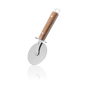 Pizzahjul, rustfrit stål med greb i valnød