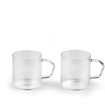 Kaffekopper i riflet glas - 2 størrelser, pakke med 2 stk.