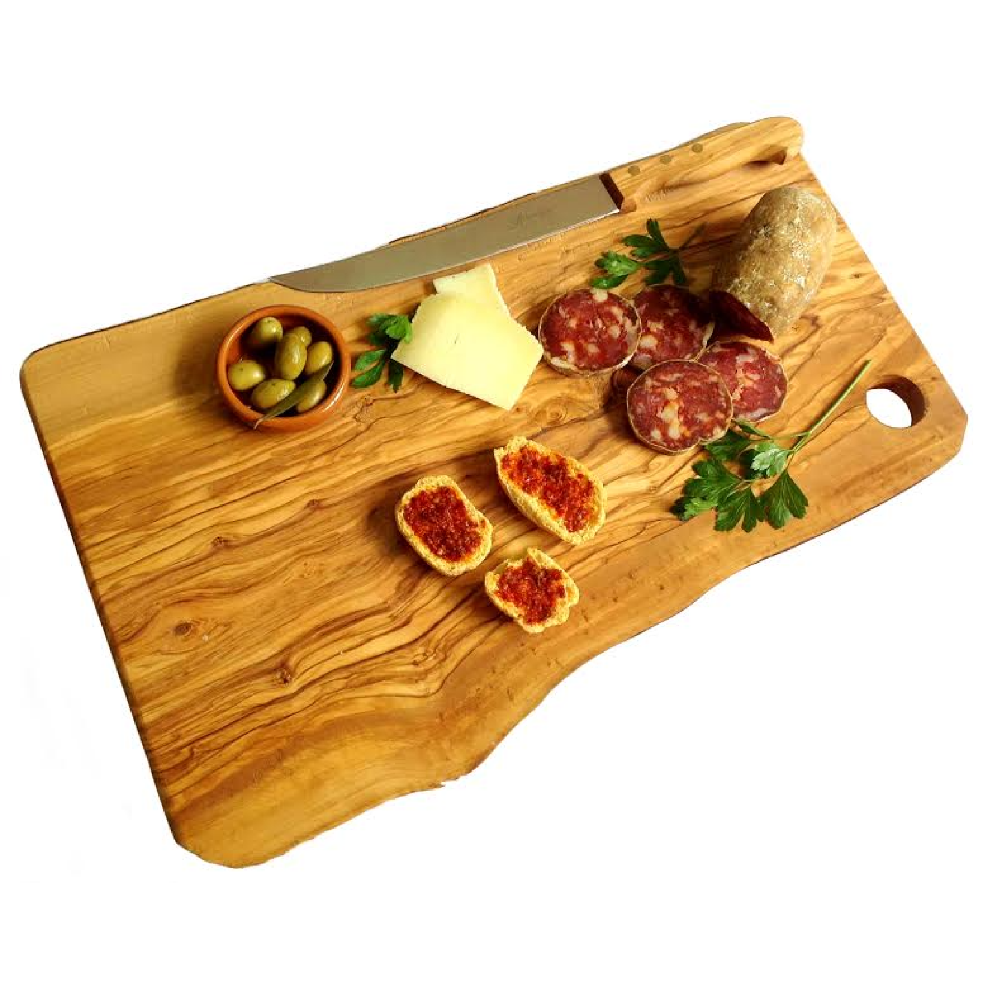 Skærebræt, Rustikt med øje, 50 x 25 cm, Oliventræ