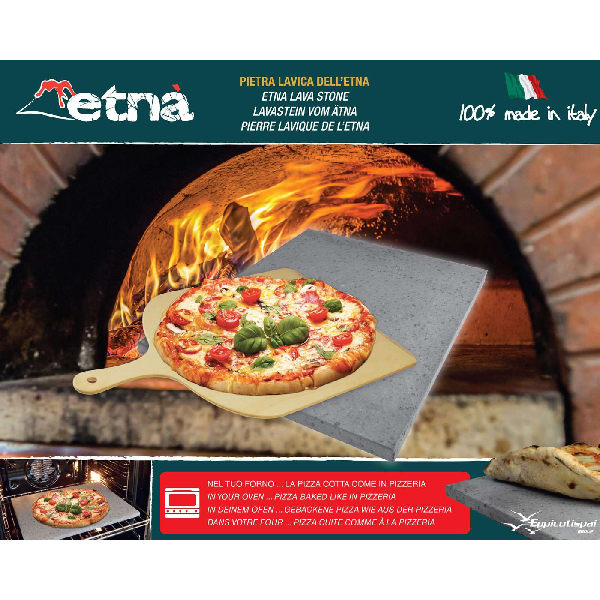 Lavasten til Pizzabagning inklusive pizzaspade i bøgetræ