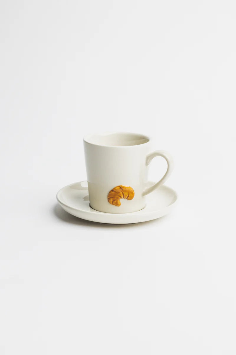 Espressokop med motiv – croissant eller tærte